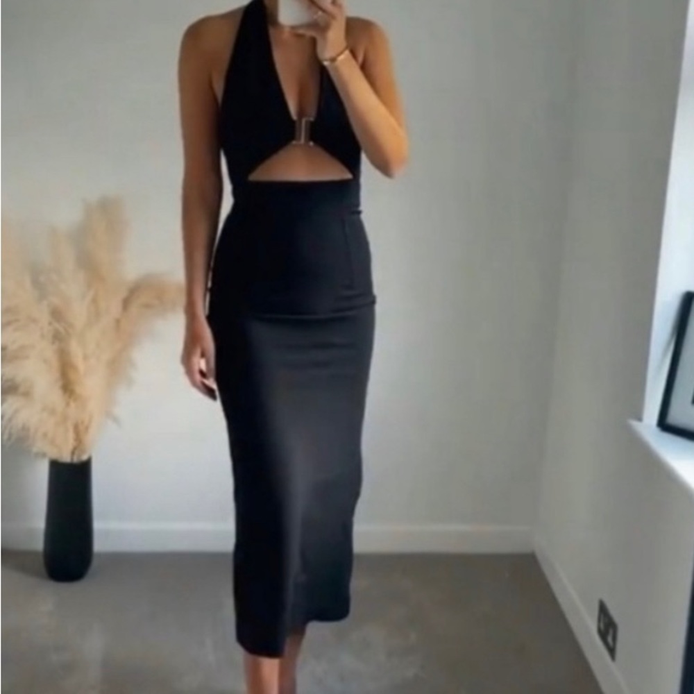 Zara black cut out halter top dress NWT